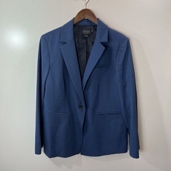 Pendleton Women’s Wool Blazer Size XL 16 P Blue Business Office Classic Minimal - Picture 1 of 7